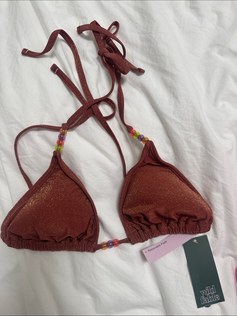 wild fable Shimmery Rust Triangle Bandeau with Bead Accents